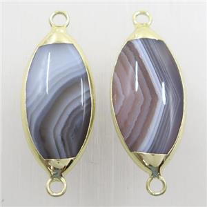 Botswana Agate connector, oval, gold plated, approx 13-27mm