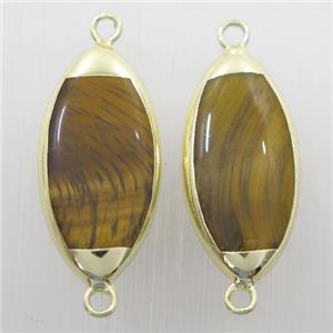 yellow Tiger eye stone connector, oval, gold plated, approx 13-27mm