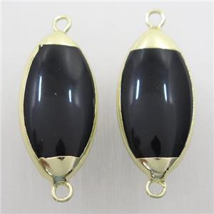 black Onyx Agate connector, oval, gold plated, approx 13-27mm