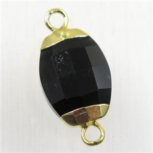 black Onyx Agate connector, faceted oval, gold plated, approx 10-14mm