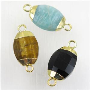 mixed gemstone connector, faceted oval, gold plated, approx 10-14mm