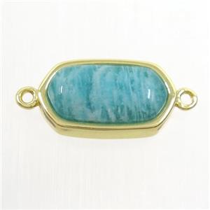 green Amazonite connector, oval, gold plated, approx 10-18mm