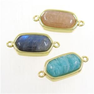 mixed gemstone connector, oval, gold plated, approx 10-18mm