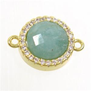 Amazonite connector paved zircon, circle, gold plated, approx 11mm dia