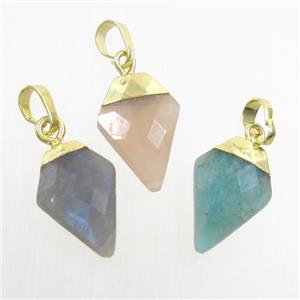 mixed gemstone arrowhead pendant, gold plated, approx 11-16mm