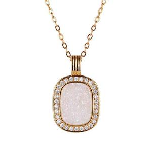 white AB-color Druzy Agate necklace pave zircon, copper, 24k gold plated, approx 10x14mm, 16x26mm, 45cm length