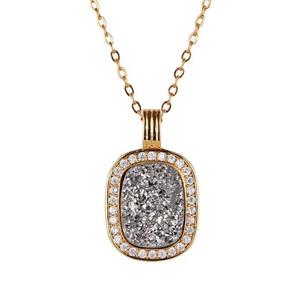 silver Druzy Agate necklace pave zircon, copper, 24k gold plated, approx 10x14mm, 16x26mm, 45cm length