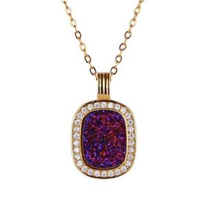 purple Druzy Agate necklace pave zircon, copper, 24k gold plated, approx 10x14mm, 16x26mm, 45cm length