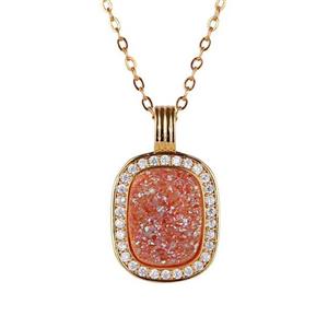 red Druzy Agate necklace pave zircon, copper, 24k gold plated, approx 10x14mm, 16x26mm, 45cm length