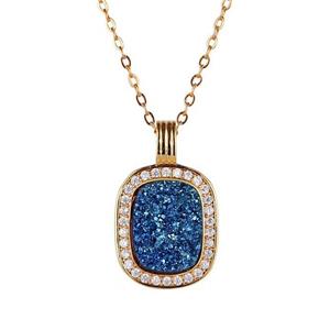 blue Druzy Agate necklace pave zircon, copper, 24k gold plated, approx 10x14mm, 16x26mm, 45cm length
