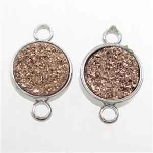 coffee Druzy Resin connector, circle, platinum plated, approx 8mm dia