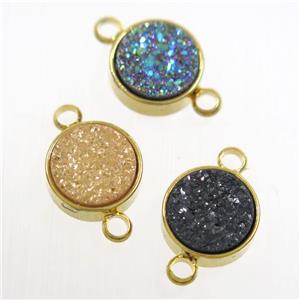 mix color Druzy Resin connector, circle, gold plated, approx 8mm dia