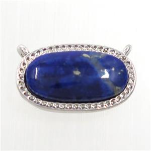 blue Lapis Lazuli oval pendant with 2loops, copper, platinum plated, approx 10-17mm
