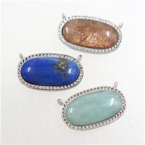 mix gemstone oval pendant with 2loops, copper, platinum plated, approx 10-17mm