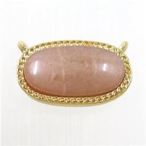 peach MoonStone oval pendant with 2loops, brass, gold plated, approx 10-17mm