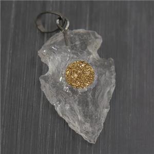 hammered clear quartz arrowhead pendant with druzy, approx 17-25mm