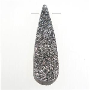 silver druzy quartz pendant, teardrop, approx 10-35mm