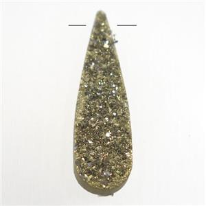 gold druzy quartz pendant, teardrop, approx 10-35mm