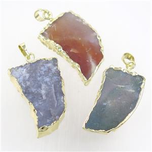 hammered Rock Agate horn pendant, gold plated, approx 20-40mm