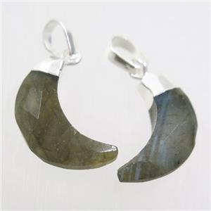 Labradorite crescent pendant, faceted moon, silver plated, approx 8-18mm