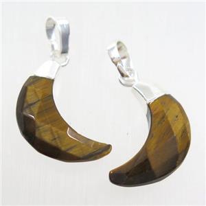yellow Tiger eye stone crescent pendant, faceted moon, silver plated, approx 8-18mm