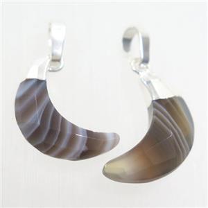 Botswana Agate crescent pendant, faceted moon, silver plated, approx 8-18mm
