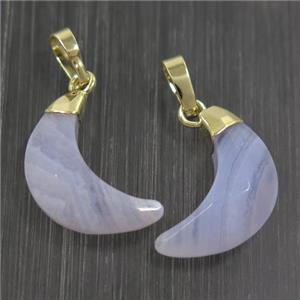 Blue Lace Agate crescent pendant, faceted moon, gold plated, approx 8-18mm