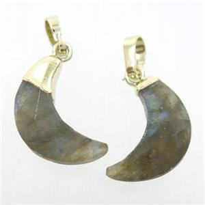 Labradorite crescent pendant, faceted moon, gold plated, approx 8-18mm