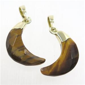 yellow Tiger eye stone crescent pendant, faceted moon, gold plated, approx 8-18mm
