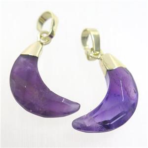 purple Amethyst crescent pendant, faceted moon, gold plated, approx 8-18mm