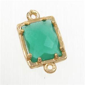 sping green glass connector, rectangle, gold plated, approx 9x11mm