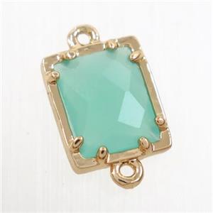 green glass connector, rectangle, gold plated, approx 9x11mm