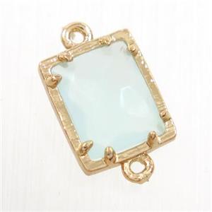 whitegreen glass connector, rectangle, gold plated, approx 9x11mm