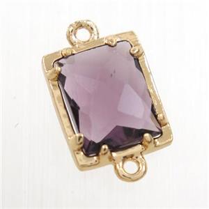 purple glass connector, rectangle, gold plated, approx 9x11mm
