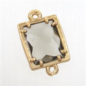 smoky glass connector, rectangle, gold plated, approx 9x11mm