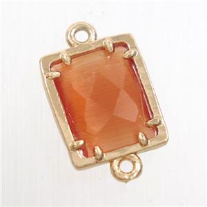 red glass connector, rectangle, gold plated, approx 9x11mm