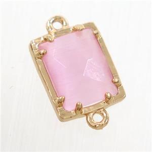 pink glass connector, rectangle, gold plated, approx 9x11mm