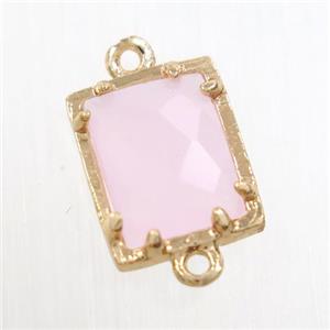 pink crystal glass connector, rectangle, gold plated, approx 9x11mm