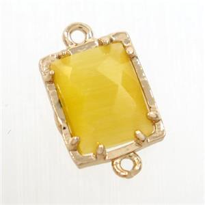 yellow glass connector, rectangle, gold plated, approx 9x11mm
