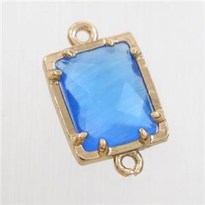skyblue glass connector, rectangle, gold plated, approx 9x11mm