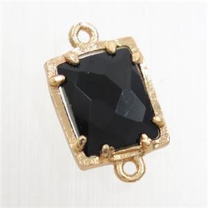 black glass connector, rectangle, gold plated, approx 9x11mm