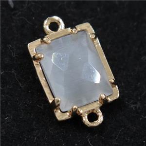 white glass connector, rectangle, gold plated, approx 9x11mm