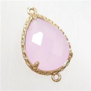 pink crystal glass connector, faceted teardrop, gold plated, approx 14x18mm