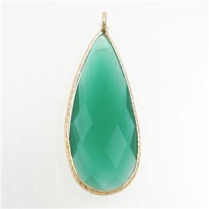 green crystal glass pendant, teardrop, gold plated, approx 15-33mm