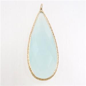 whitegreen crystal glass pendant, teardrop, gold plated, approx 15-33mm