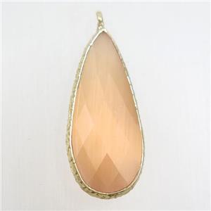 peach crystal glass pendant, teardrop, gold plated, approx 15-33mm