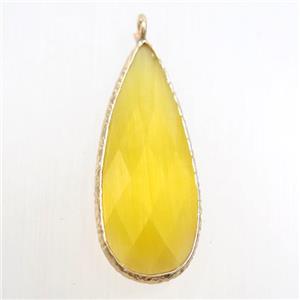 yellow crystal glass pendant, teardrop, gold plated, approx 15-33mm