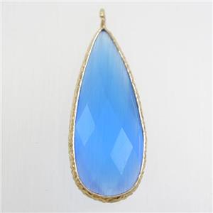 skyblue crystal glass pendant, teardrop, gold plated, approx 15-33mm