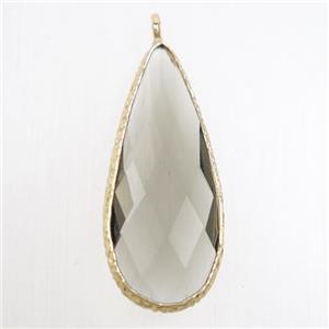 smoky crystal glass pendant, teardrop, gold plated, approx 15-33mm