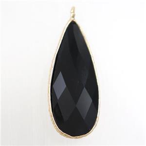 black crystal glass pendant, teardrop, gold plated, approx 15-33mm
